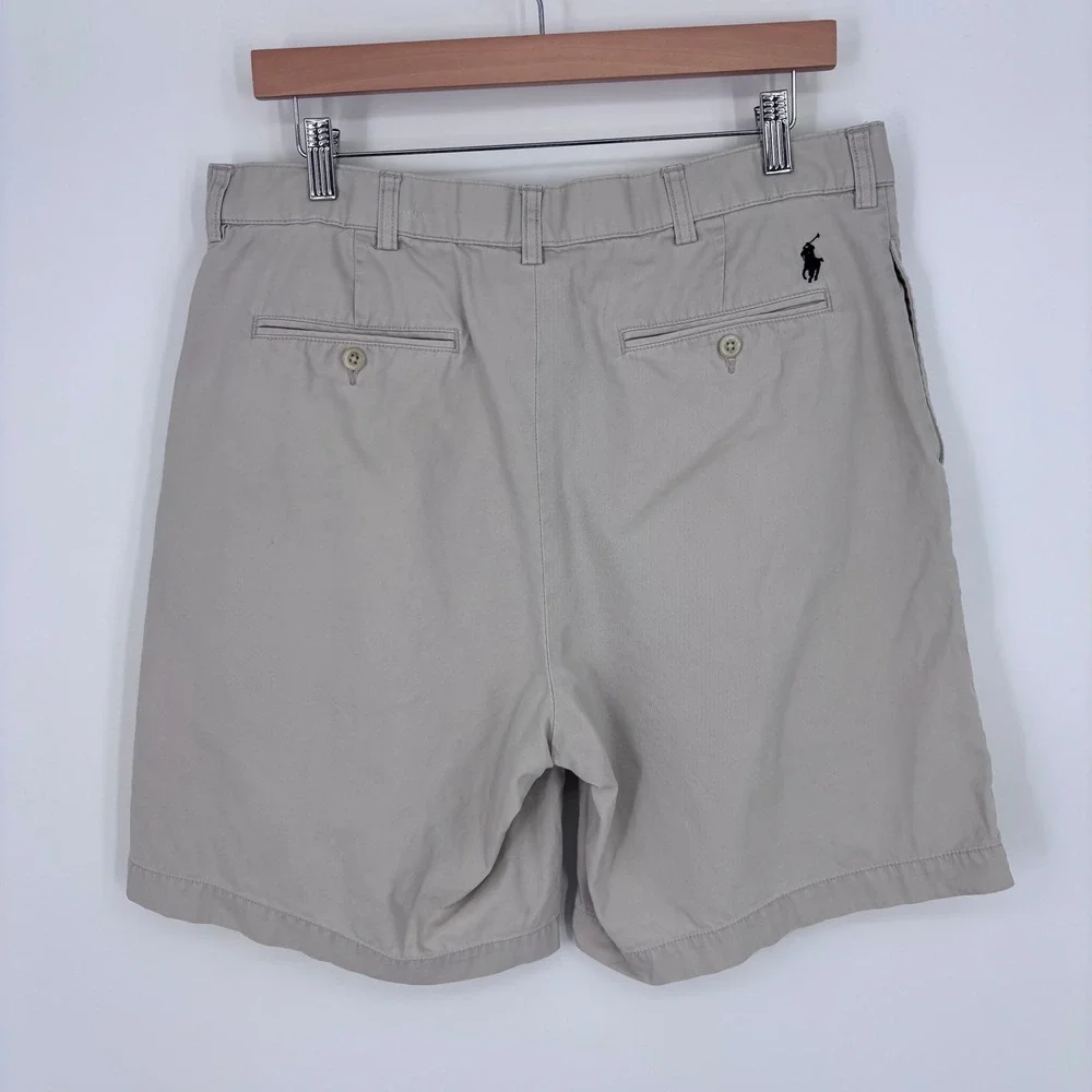VTG Polo Ralph Lauren Tyler Shorts Men 34 Khaki Pleated Chino Cotton *FLAW